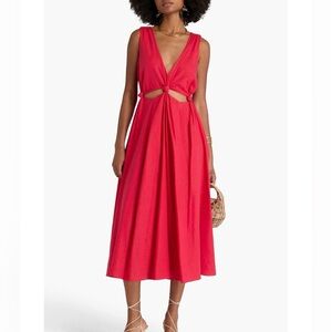 Shore Knotted Cutout Linen-blend Midi Dress in Red NWT Farm Rio Style